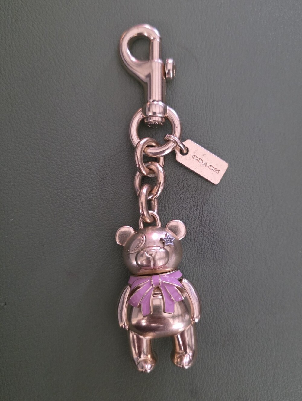Coach Gold Teddy Bag Charm with Pink Enamel Bow